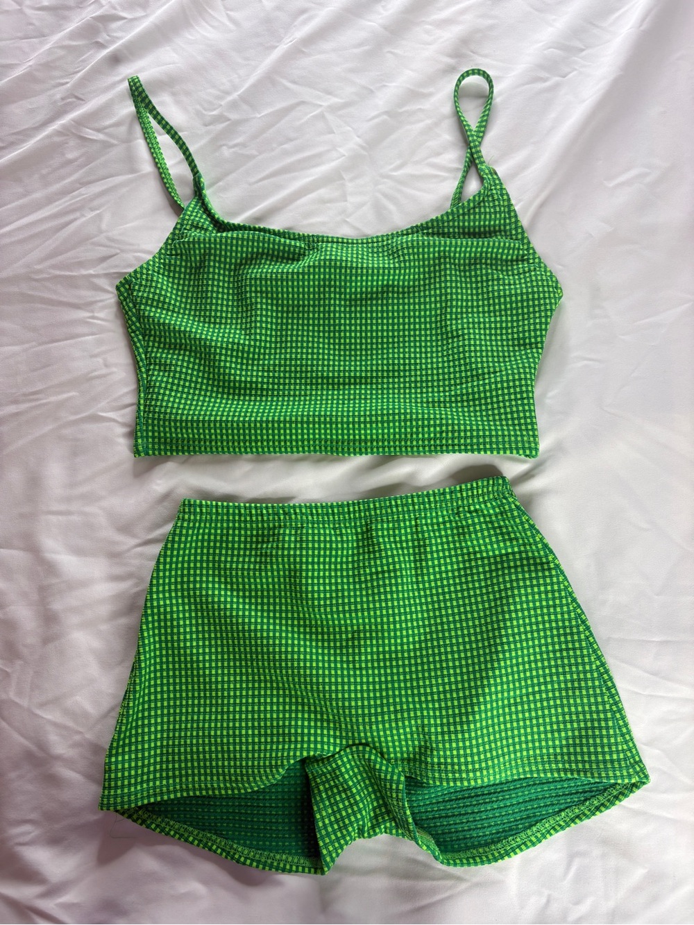 kathy ireland Bright Green Check Cami & Shorts Sleep Set